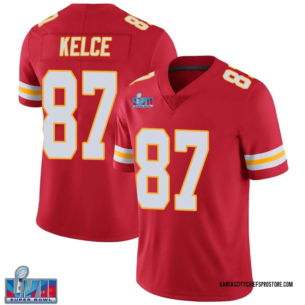 Adult Limited Travis Kelce Kansas City Chiefs Red Team Color Vapor Untouchable Super Bowl LVII Patch Jersey