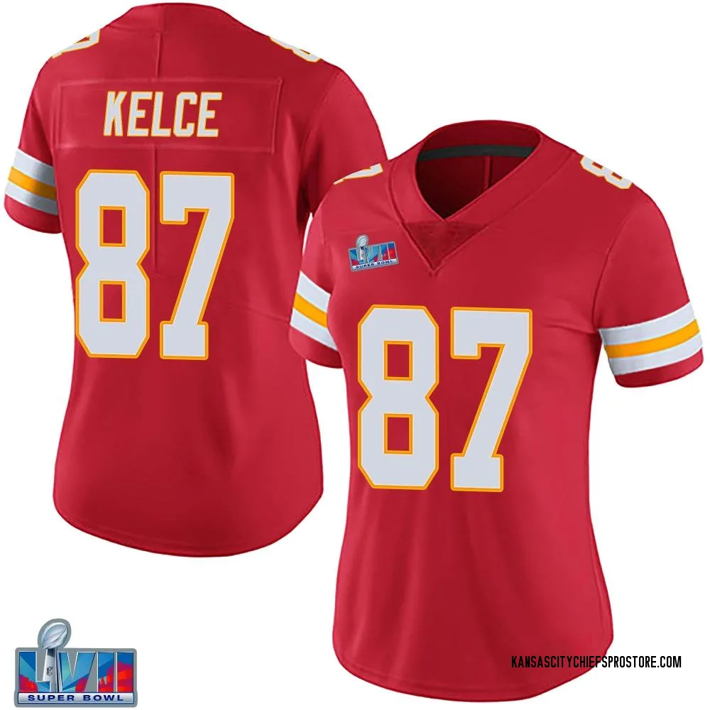 Women's Limited Travis Kelce Kansas City Chiefs Red Team Color Vapor Untouchable Super Bowl LVII Patch Jersey